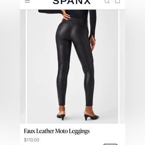 Spanx faux, leather, black leggings, size large.